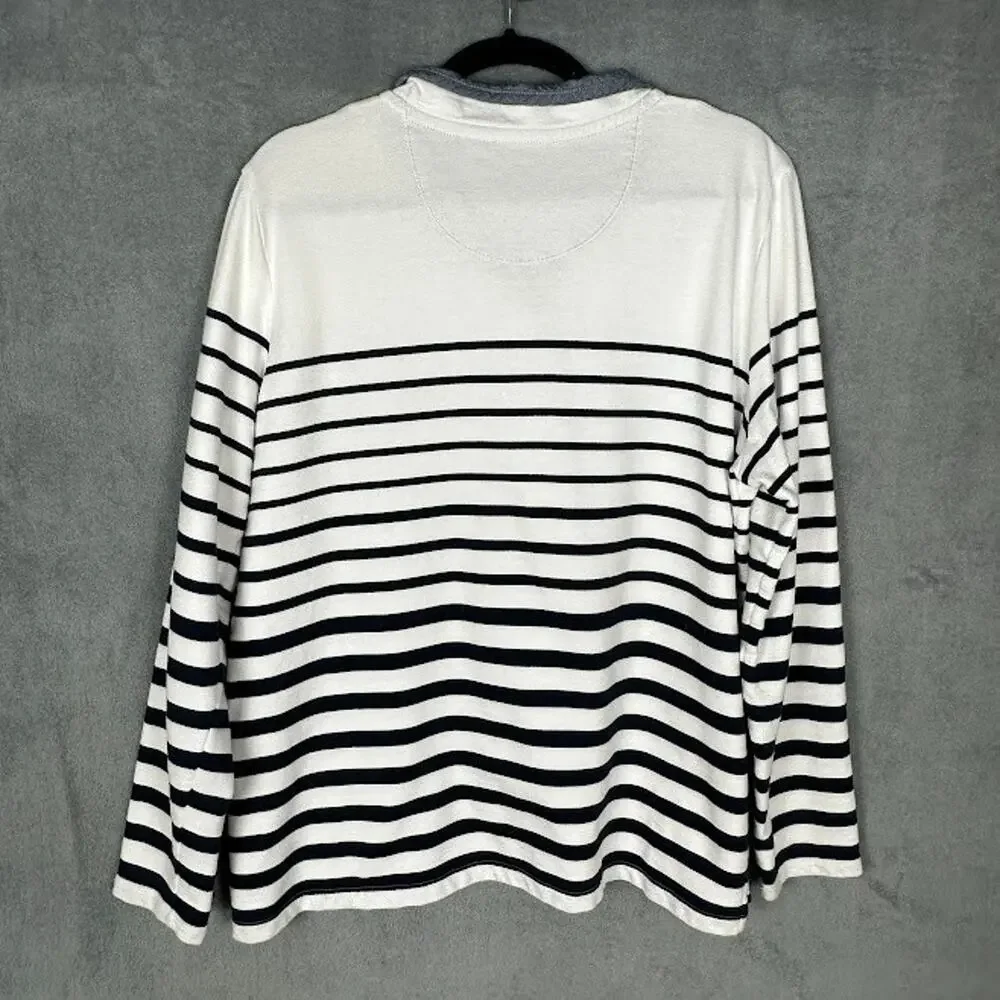 LL Bean Sweater Womens Extra Large White Navy Striped Rugby Soft Cotton Preppy - Picture 6 of 12